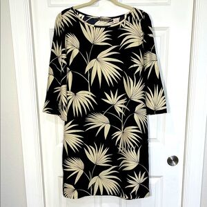 Tommy Bahama Silk Palm Leaves Dress Size Medium 3/4 Sleeve Black Cream